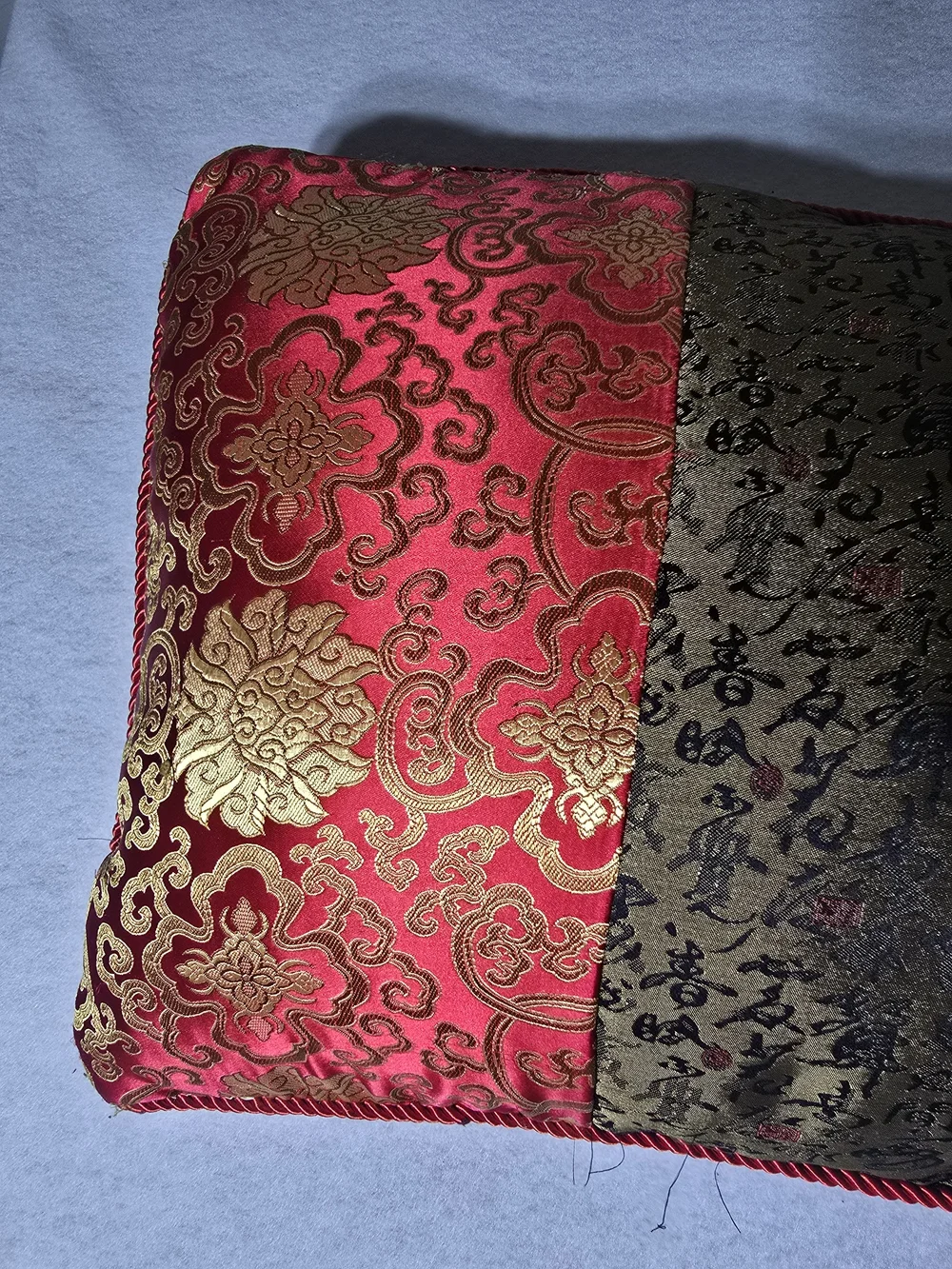 Ornate Red and Gold Decorative Accent Pillow with Embroidered Panel